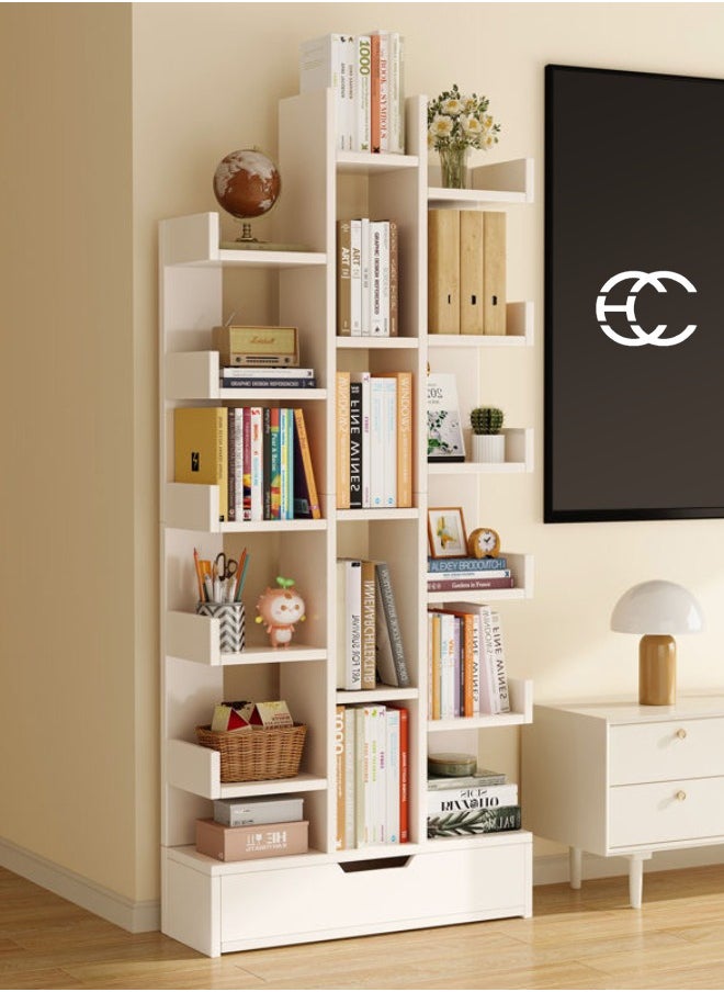 fashionhome - Creative Bookshelf with Drawer Bookcase Simple Living Room Storage Rack 51 x 19 x 141 cm - Image 1