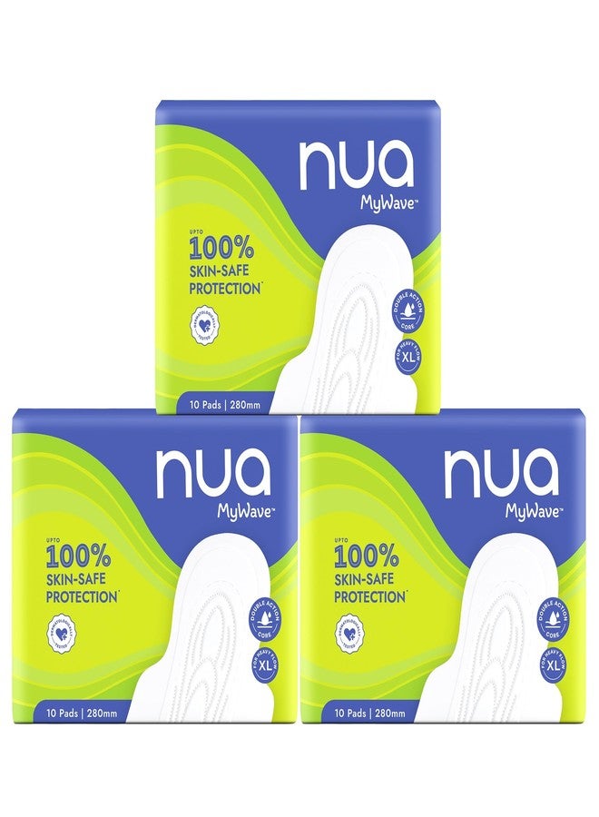 Nua MyWave XL Sanitary Pads for Women | 30 Pads | | Heavy Flow Period Pads | Super Soft, Rash-Free, Leak-Proof | Super Absorbent | Individually Wrapped | 280 mm - Image 1