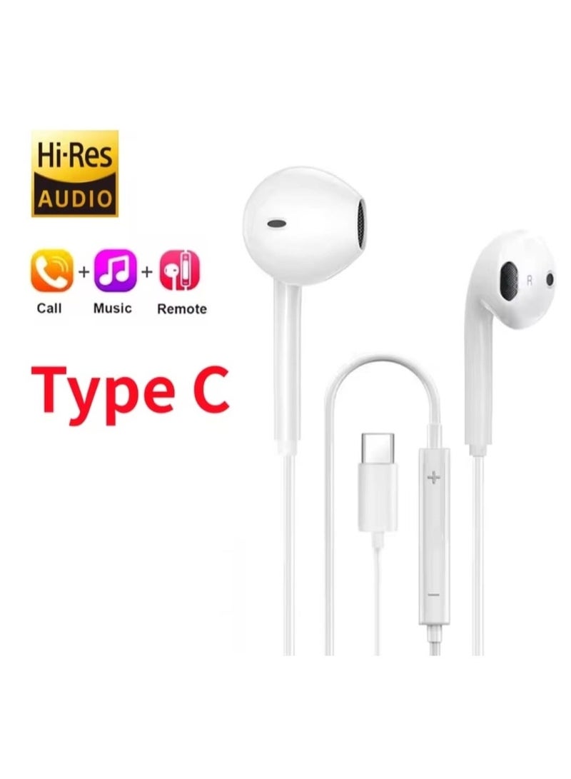 باور بلس سماعات أذن مع سماعات أذن سلكية USB C مع ميكروفون وتحكم في مستوى الصوت، سماعات داخل الأذن لهاتف iPhone 15 Pro Max وiPad Pro/Air وSamsung (أبيض) - Image 1