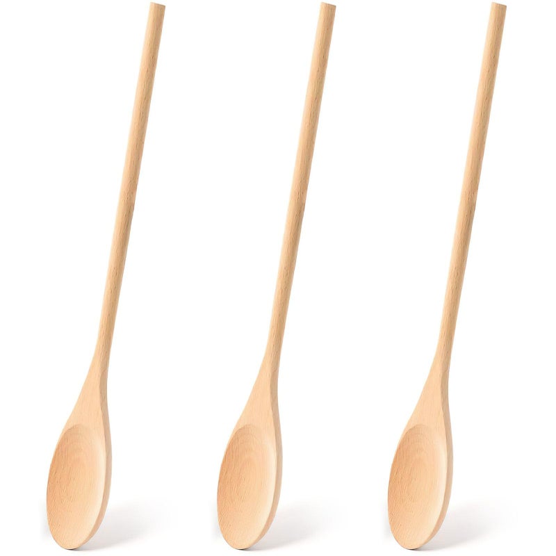 HANSGO Wooden Spoons for Cooking, 12 Inch Long Handle Wooden Cooking Mixing Oval Spoons to Baking, Stir Meals, 3PCS - Image 1