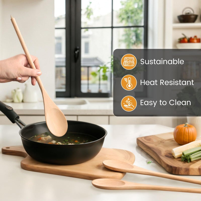 HANSGO Wooden Spoons for Cooking, 12 Inch Long Handle Wooden Cooking Mixing Oval Spoons to Baking, Stir Meals, 3PCS - Image 3