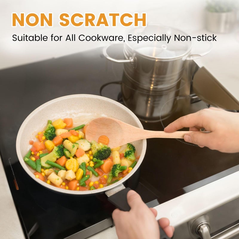 HANSGO Wooden Spoons for Cooking, 12 Inch Long Handle Wooden Cooking Mixing Oval Spoons to Baking, Stir Meals, 3PCS - Image 5