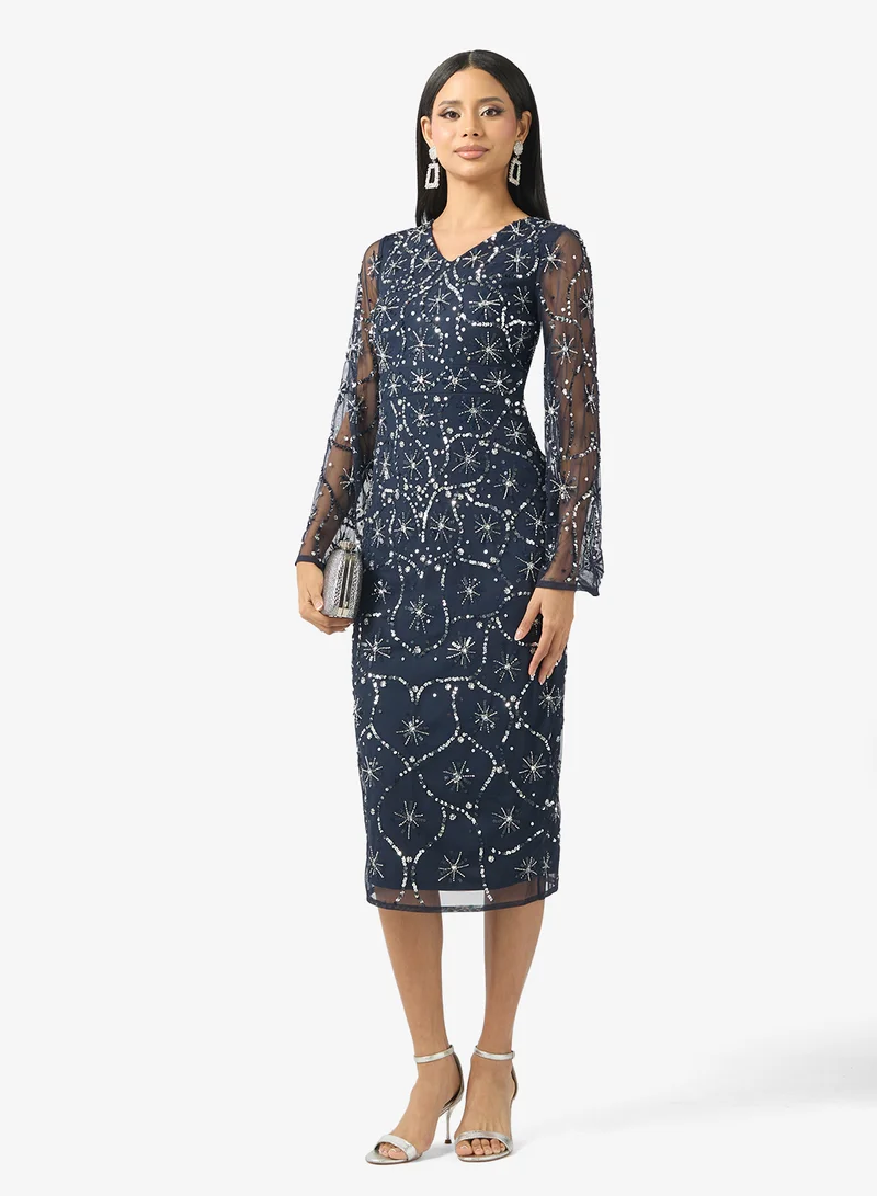 Amelia Rose V-Neck Sequin Midi Dress