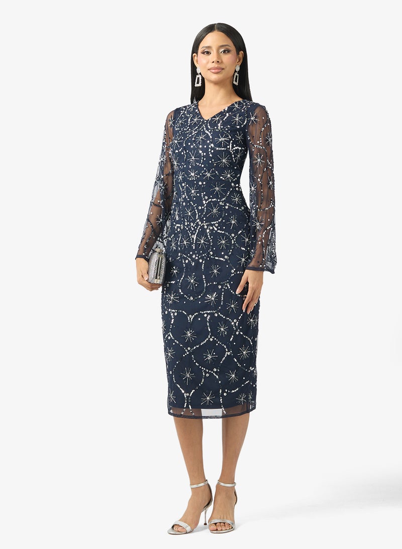 Amelia Rose V-Neck Sequin Midi Dress - Image 4