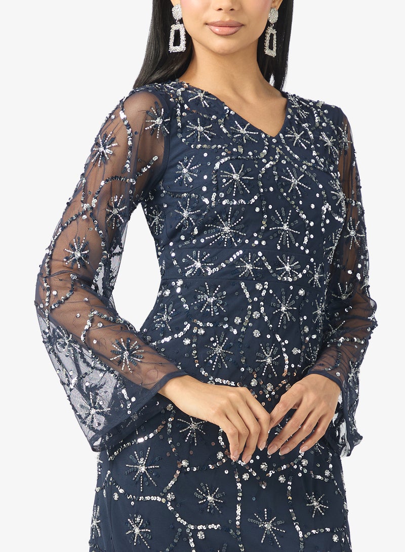 Amelia Rose V-Neck Sequin Midi Dress - Image 3