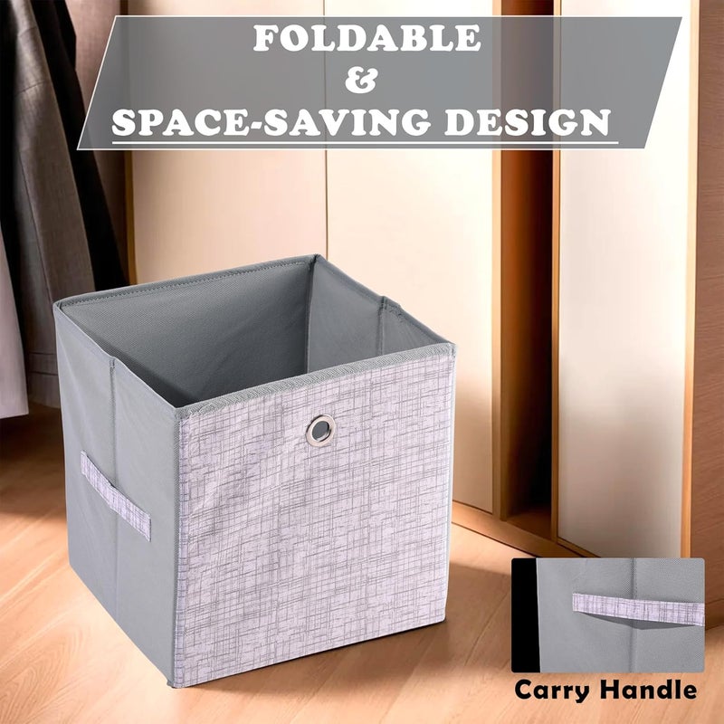 Kuber Industries Storage Box | Foldable Square Storage Box with Ring | Jute Printed | Cloth Organiser for Wardrobe | Non-Woven | Cupboard Organizer | Ideal for Toys, Books, Shoes | Grey - Image 4