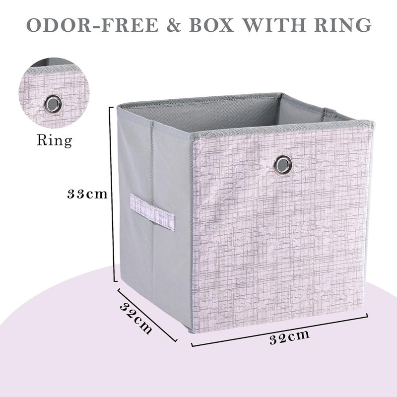 Kuber Industries Storage Box | Foldable Square Storage Box with Ring | Jute Printed | Cloth Organiser for Wardrobe | Non-Woven | Cupboard Organizer | Ideal for Toys, Books, Shoes | Grey - Image 3