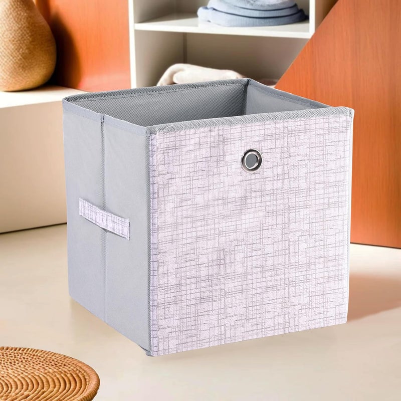 Kuber Industries Storage Box | Foldable Square Storage Box with Ring | Jute Printed | Cloth Organiser for Wardrobe | Non-Woven | Cupboard Organizer | Ideal for Toys, Books, Shoes | Grey - Image 1
