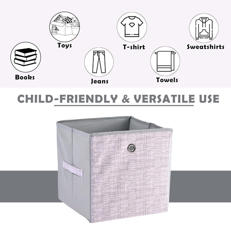 Kuber Industries Storage Box | Foldable Square Storage Box with Ring | Jute Printed | Cloth Organiser for Wardrobe | Non-Woven | Cupboard Organizer | Ideal for Toys, Books, Shoes | Grey - Image 5
