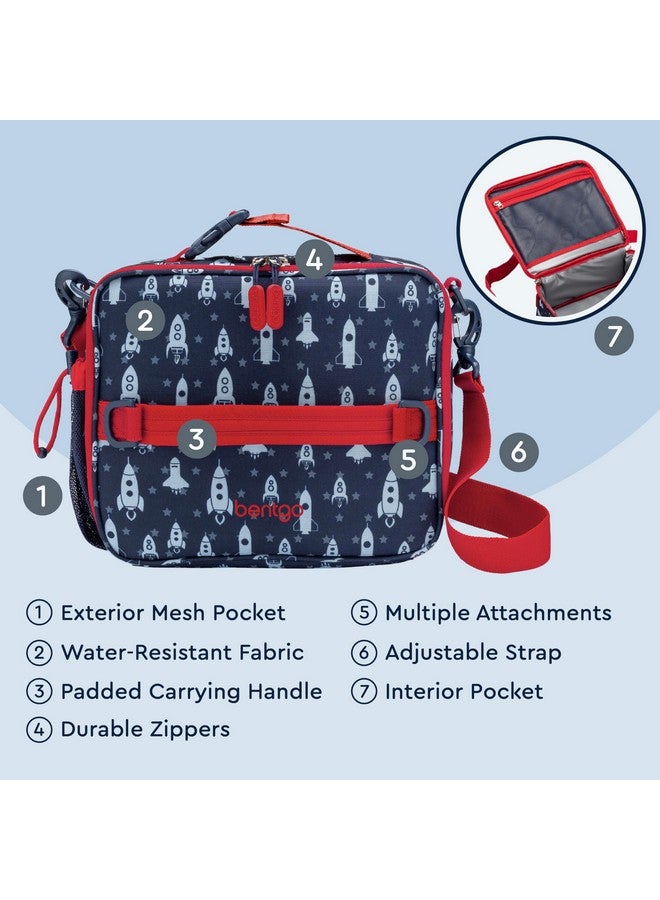 بنتجو حقيبة غداء Bentgo للأطفال - حقيبة غداء متينة مزدوجة العزل للأطفال من سن 3 سنوات فما فوق؛ تتسع لعلبة الغداء وزجاجة الماء والوجبات الخفيفة؛ قماش مقاوم للماء سهل التنظيف وجيوب متعددة بسحاب (صاروخ) - Image 3