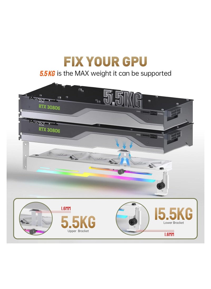 Graphics Card Cooler with ARGB 5V 3Pin LED and Three 80mm Fans, RGB LED Graphics Card Holder, GPU Cooler Easy Installation-White  - Image 5