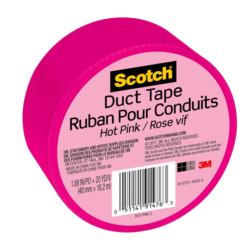 Scotch Duct Tape, 1.88 in x 20 yd, Hot Pink, 6 Pack - Image 2