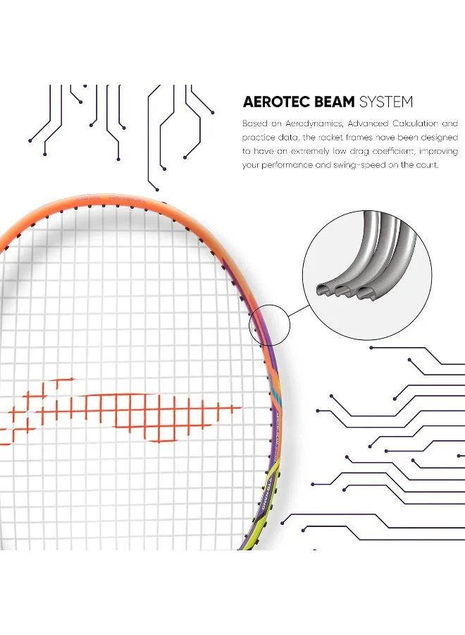 لي-نينج مضرب تنس الريشة لي-نينغ تيربو  من ألياف الكربون غير مشدود مع غطاء كامل مجاني