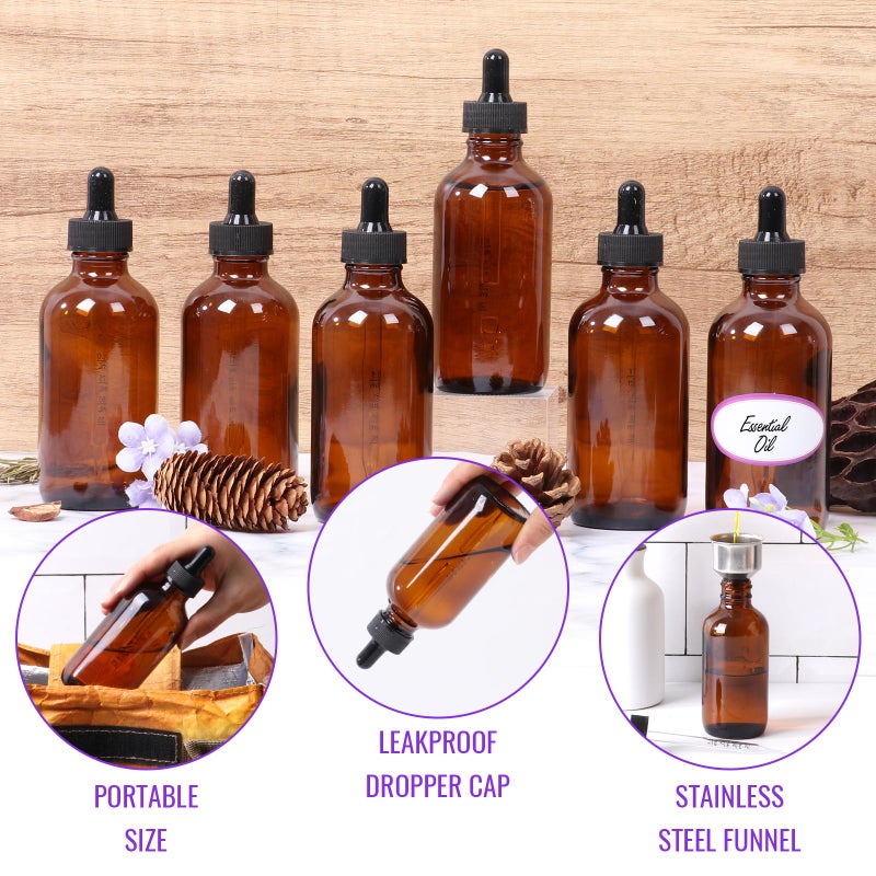 AuroTrends 4 oz Dropper Bottles Glass 24Pack, Amber Glass Tincture Bottles with Dropper - Dropper Bottle 4 oz with Funnel/Stickers/Plastic Graduated Pipette (4fl.oz, Set of 24) - Image 4