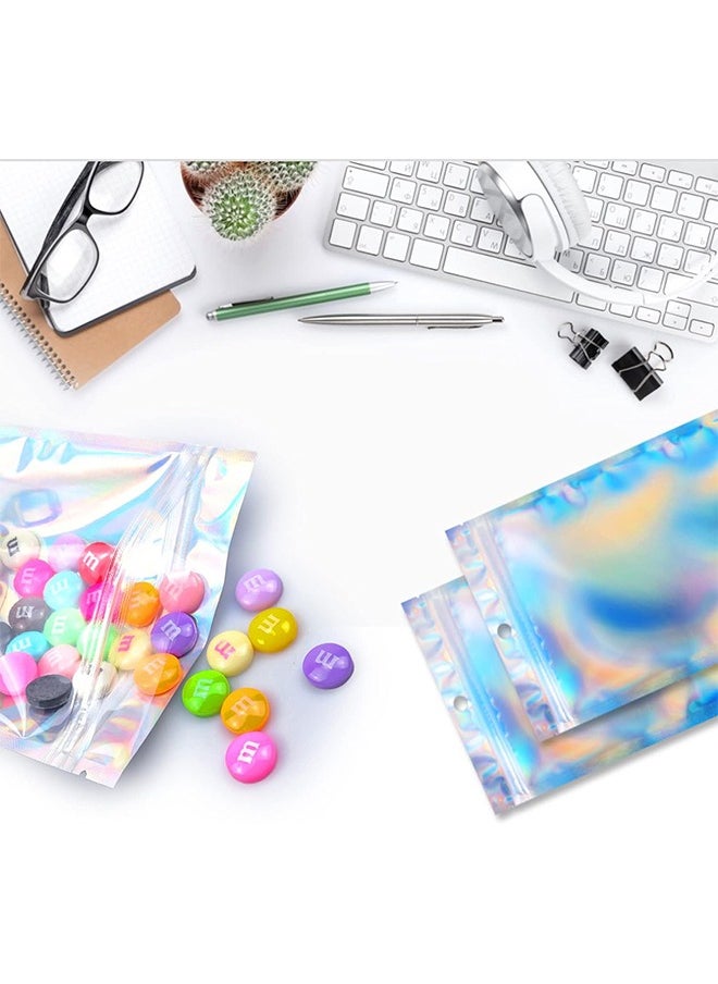 HS 50 Pieces Resealable Smell Proof Foil Pouch Bags, Flat Clear Ziplock Food Storage Bags Plastic Packaging Foil Mylar Bags For Party Favor Food Storage (Holographic Rainbow Color)  - Image 4