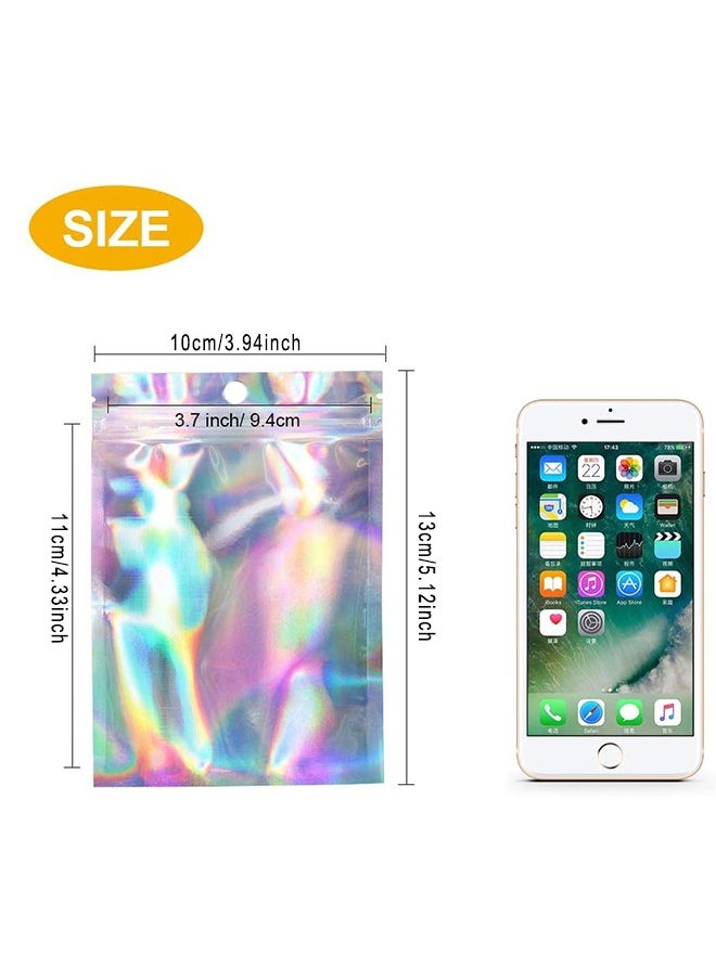 HS 50 Pieces Resealable Smell Proof Foil Pouch Bags, Flat Clear Ziplock Food Storage Bags Plastic Packaging Foil Mylar Bags For Party Favor Food Storage (Holographic Rainbow Color)  - Image 2