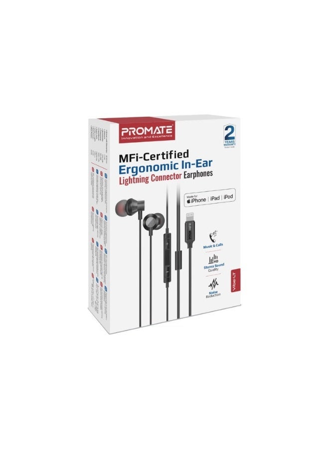 Promats Promate MFi-Certified Ergonomic In-Ear Lightning Connector Earphones with Crystal Clear Sound, Comfortable Secure Fit, Durable Tangle-Free Cable, Built-In Microphone and Remote Control for iPhone, iPad, and iPod – Premium Lightning Audio Experience - Image 3