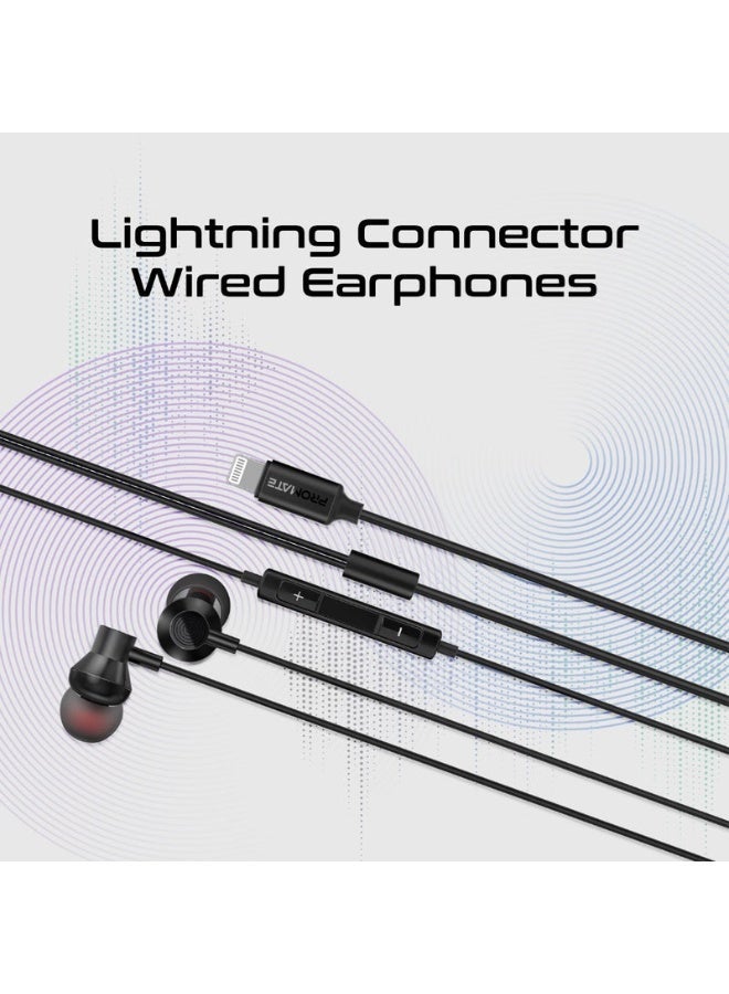 Promats Promate MFi-Certified Ergonomic In-Ear Lightning Connector Earphones with Crystal Clear Sound, Comfortable Secure Fit, Durable Tangle-Free Cable, Built-In Microphone and Remote Control for iPhone, iPad, and iPod – Premium Lightning Audio Experience - Image 2