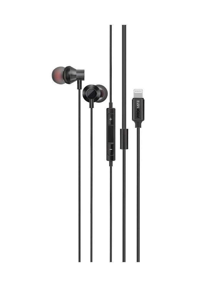 Promats Promate MFi-Certified Ergonomic In-Ear Lightning Connector Earphones with Crystal Clear Sound, Comfortable Secure Fit, Durable Tangle-Free Cable, Built-In Microphone and Remote Control for iPhone, iPad, and iPod – Premium Lightning Audio Experience - Image 1