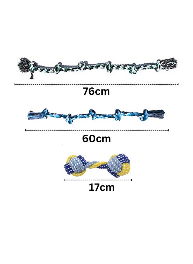 مجموعة ألعاب مضغ من حبل قطني متين مكونة من 3 قطع (5 عقد، 6 عقد، دمبل) | للمضغ واللعب والتسنين والتدريب للكلاب الكبيرة والمضغ العدواني (قد يختلف اللون) - Image 2