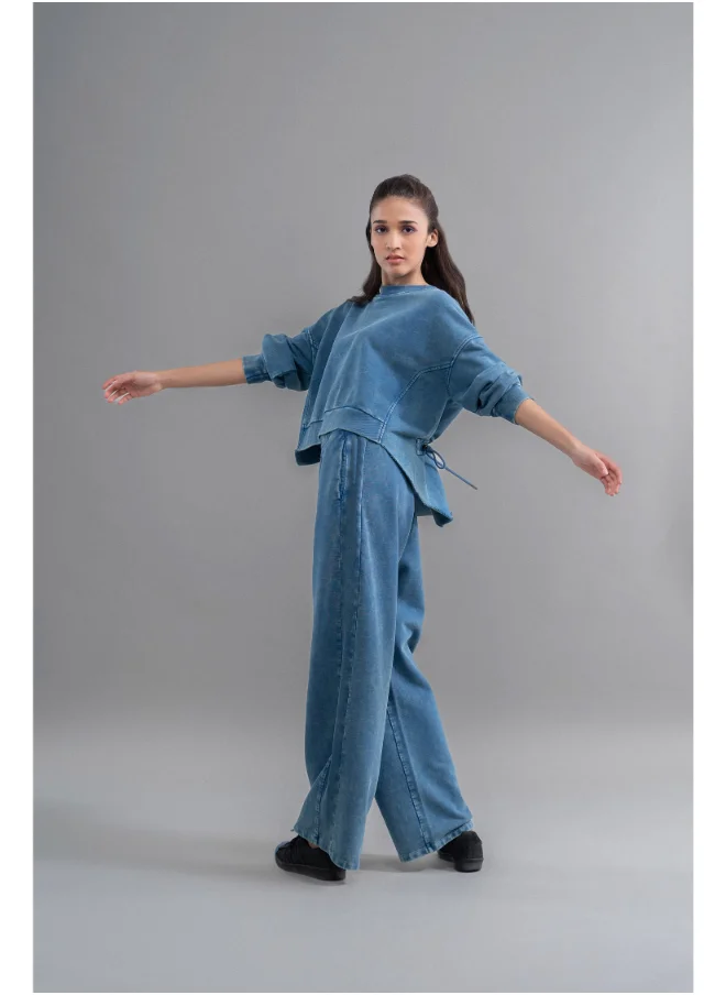 NeceSera Denim Wash 100% Cotton Terry Straight Travel Pant