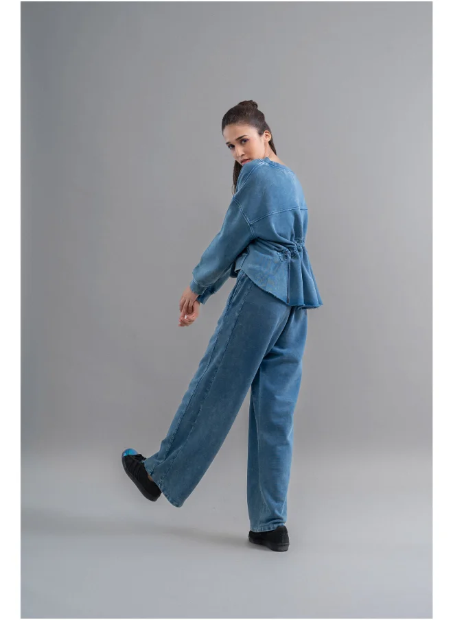 NeceSera Denim Wash 100% Cotton Terry Straight Travel Pant