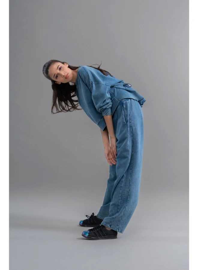 NeceSera Denim Wash 100% Cotton Terry Straight Travel Pant
