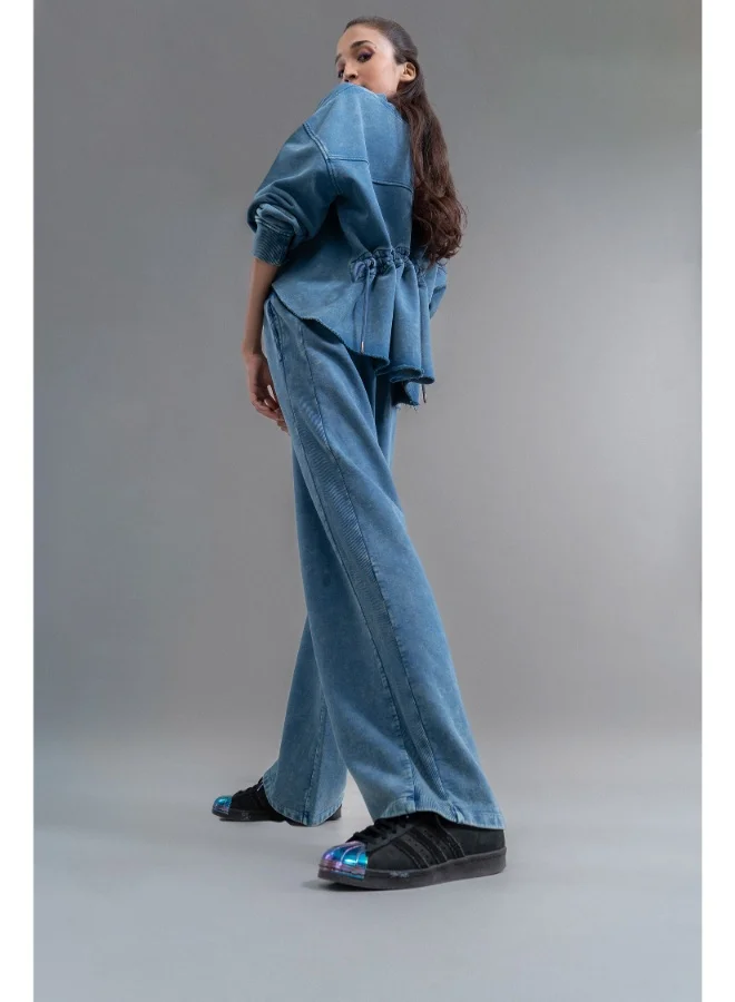 NeceSera Denim Wash 100% Cotton Terry Straight Travel Pant