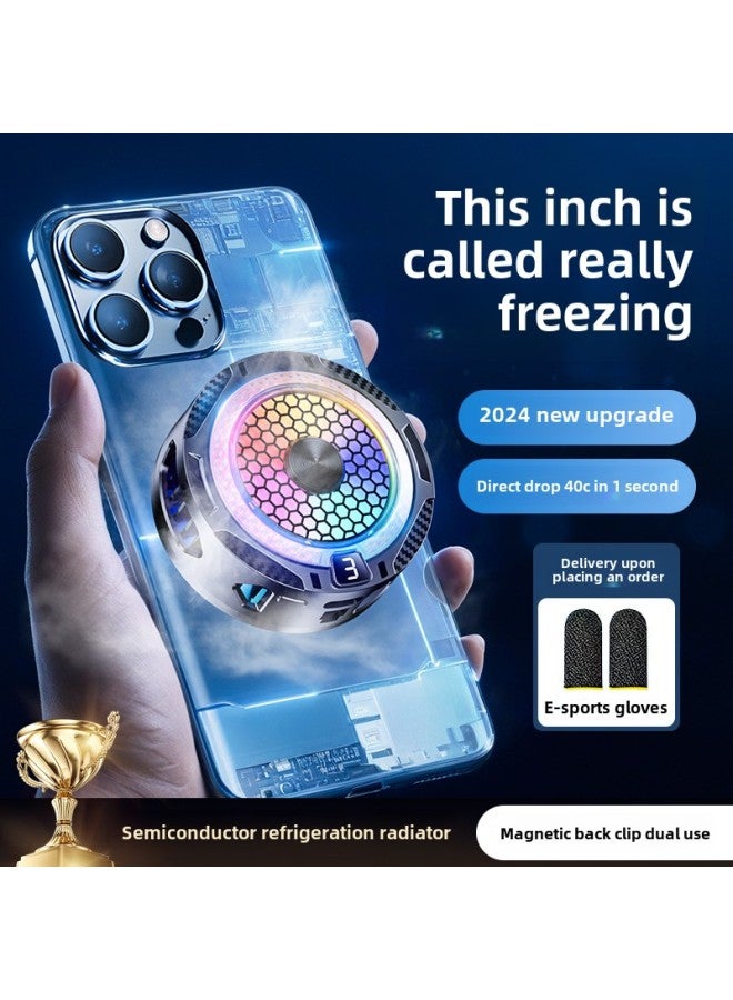 Magnetic Suction Mobile Phone Radiator Dual-core Semiconductor Icing Cooler Back Clip Game E-sports King Eating Chicken Live Broadcast-Colour:Radiator Three-speed [standard Version Black]  - Image 2