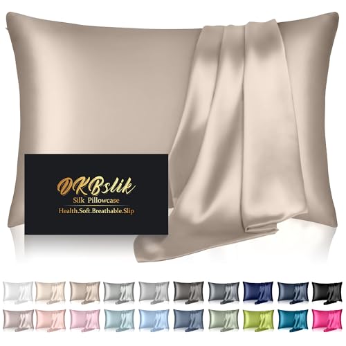 DKBslik Silk Pillowcase for Hair and Skin, Mulberry Silk Pillow Cases Standard Size, Anti Acne Cooling Sleep Both Sides Natural Silk Satin Pillow Covers with Hidden Zipper, Gifts for Women Men, Champagne - Image 1