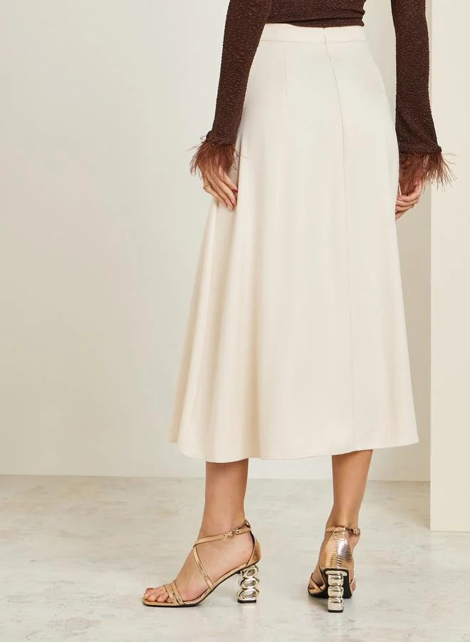 Styli  Women Cream Flared Midi Skirt for Women | Best Price UAE