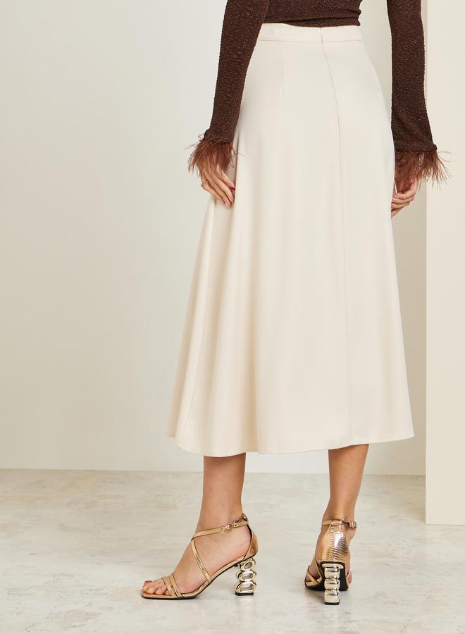 Styli Women Cream Flared Midi Skirt - Image 4