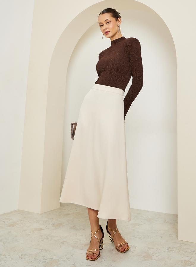 Styli Women Cream Flared Midi Skirt - Image 1