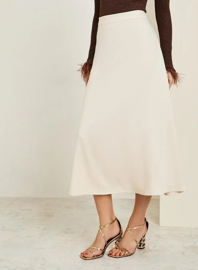 Styli  Women Cream Flared Midi Skirt for Women | Best Price UAE