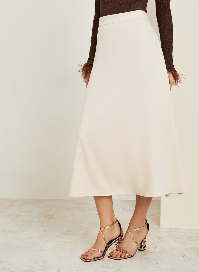 Styli Women Cream Flared Midi Skirt - Image 2