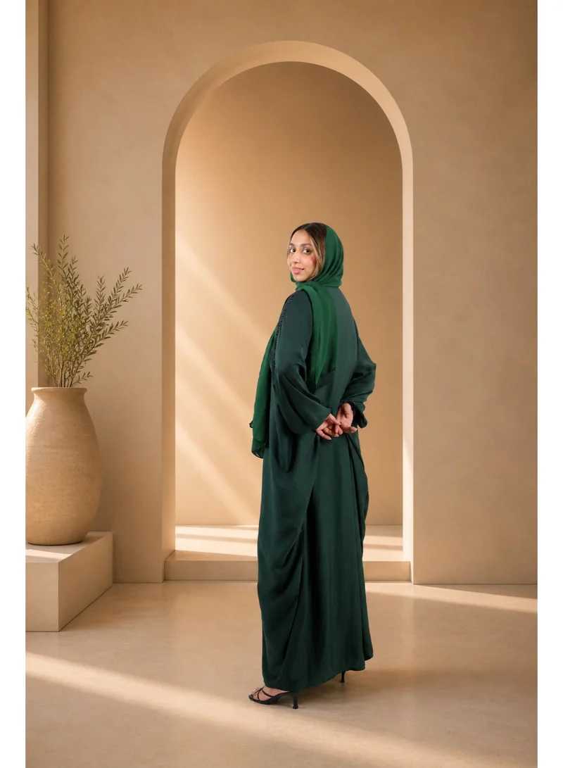 JAMEELA  Emerald Bisht Abaya with Beaded Trim for Women | Best Price UAE