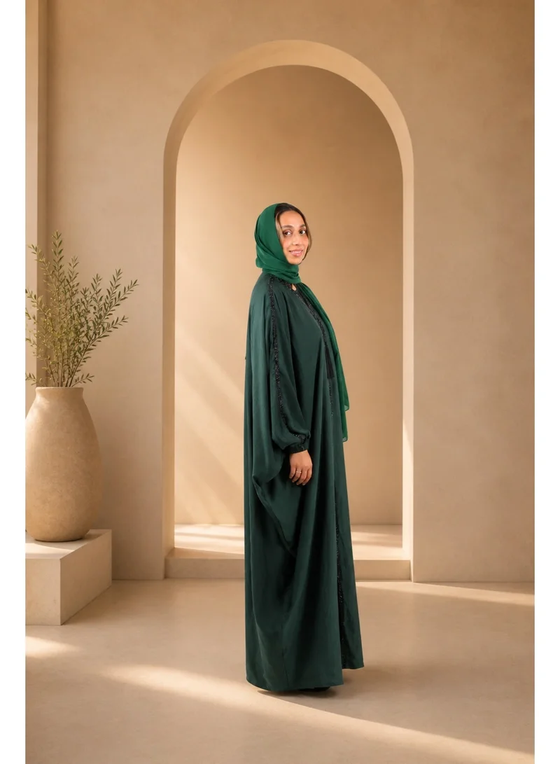 JAMEELA  Emerald Bisht Abaya with Beaded Trim for Women | Best Price UAE