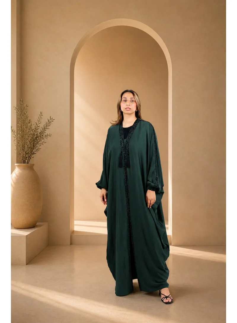 JAMEELA  Emerald Bisht Abaya with Beaded Trim for Women | Best Price UAE