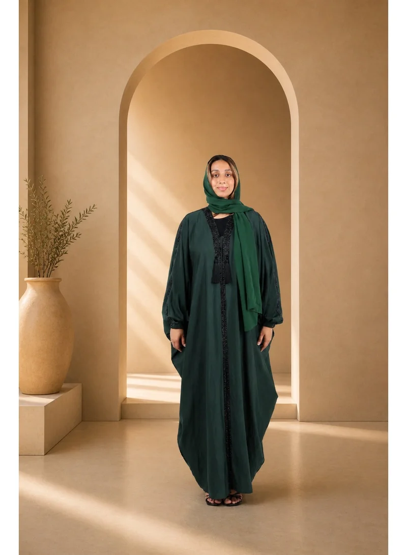 JAMEELA  Emerald Bisht Abaya with Beaded Trim for Women | Best Price UAE