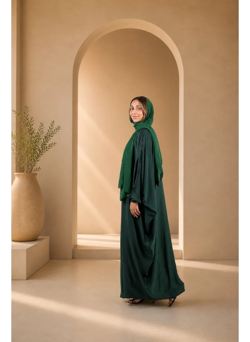 JAMEELA  Emerald Bisht Abaya with Beaded Trim for Women | Best Price UAE