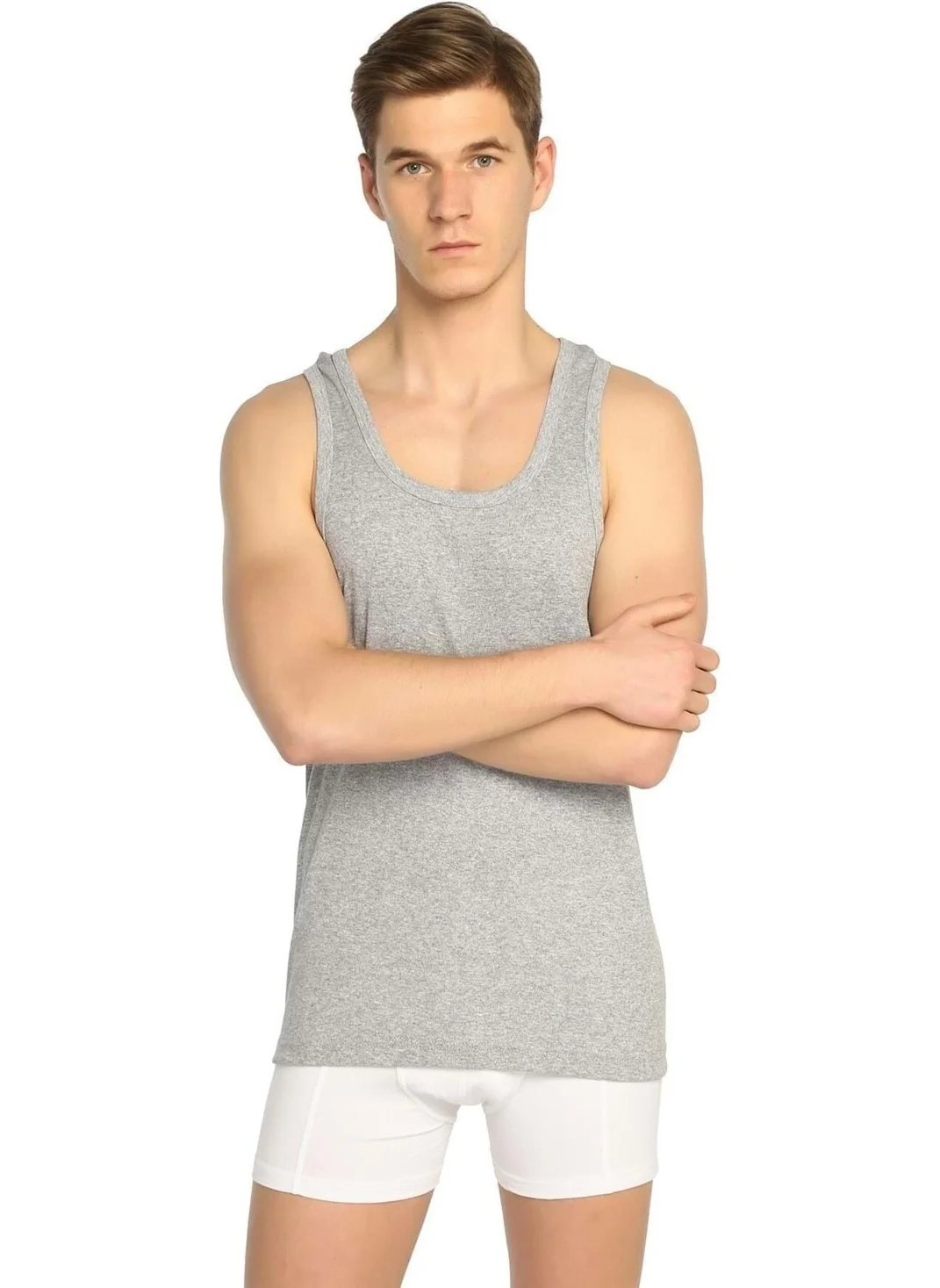 Seher Yıldızı 0058 100% Cotton Men's Gray 6-Piece Ribana Sports Rambo Undershirt
