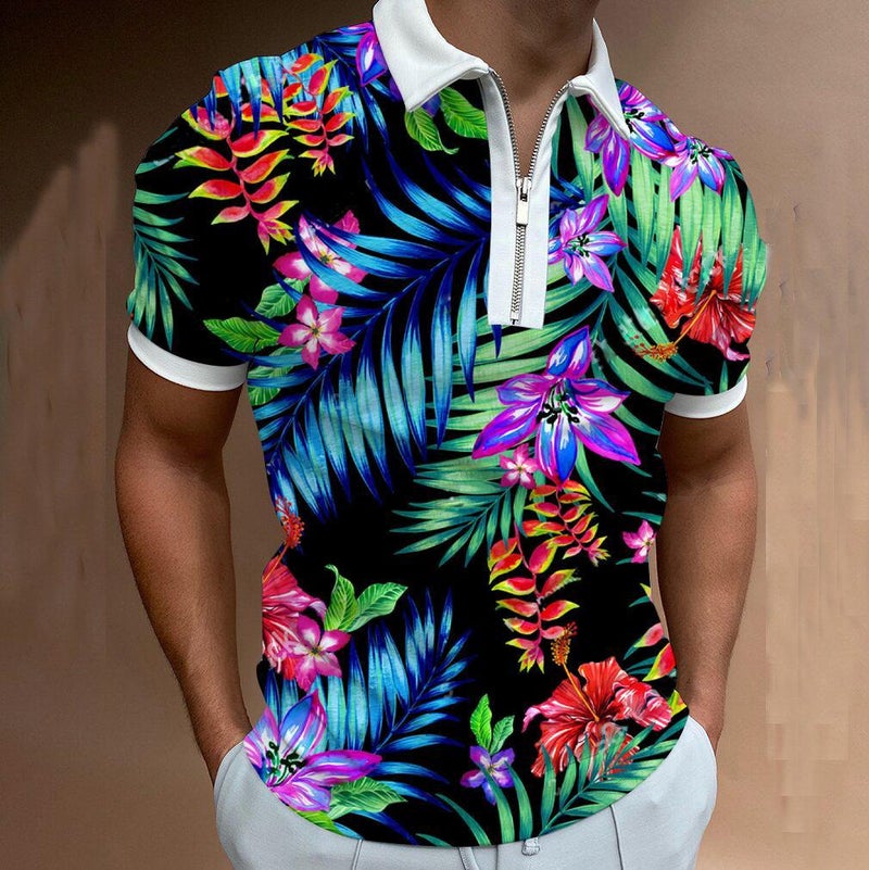 2022 New Zipper 3D Plant POLO Shirt Printed Lapel Short Sleeve Pullover Casual Men's T-Shirt DX-016 3XL - Image 4