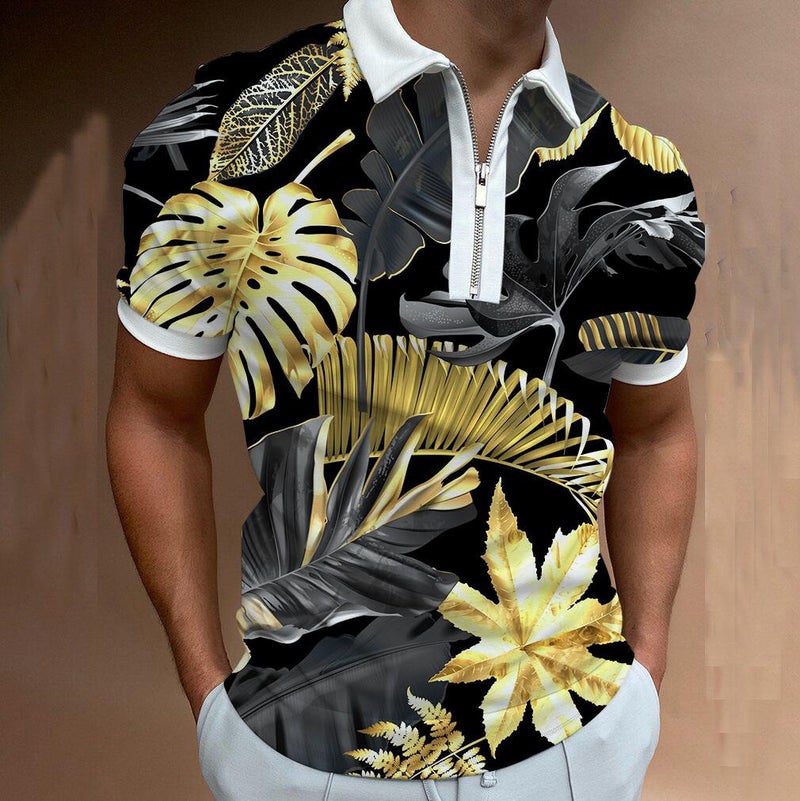 2022 New Zipper 3D Plant POLO Shirt Printed Lapel Short Sleeve Pullover Casual Men's T-Shirt DX-016 3XL - Image 3