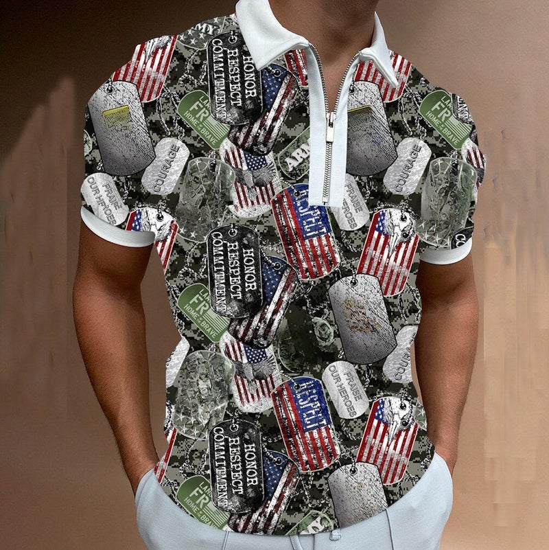 2022 New Zipper 3D Plant POLO Shirt Printed Lapel Short Sleeve Pullover Casual Men's T-Shirt DX-016 3XL - Image 1