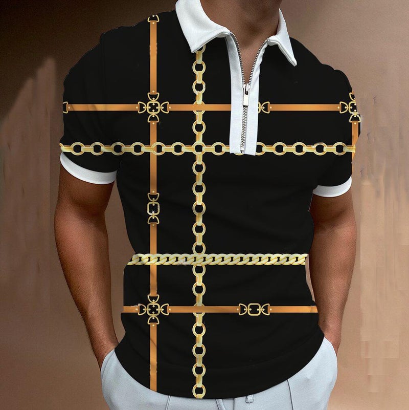 2022 New Zipper 3D Plant POLO Shirt Printed Lapel Short Sleeve Pullover Casual Men's T-Shirt DX-016 3XL - Image 2