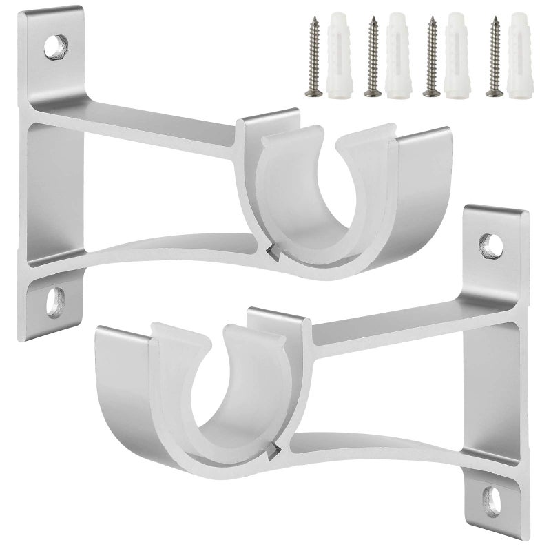 Anndason Anndason Sturdy Curtain Rod Brackets Silver Holds 1 Inch to 1 14 Inch Rods Wall Mount Set of 2 
