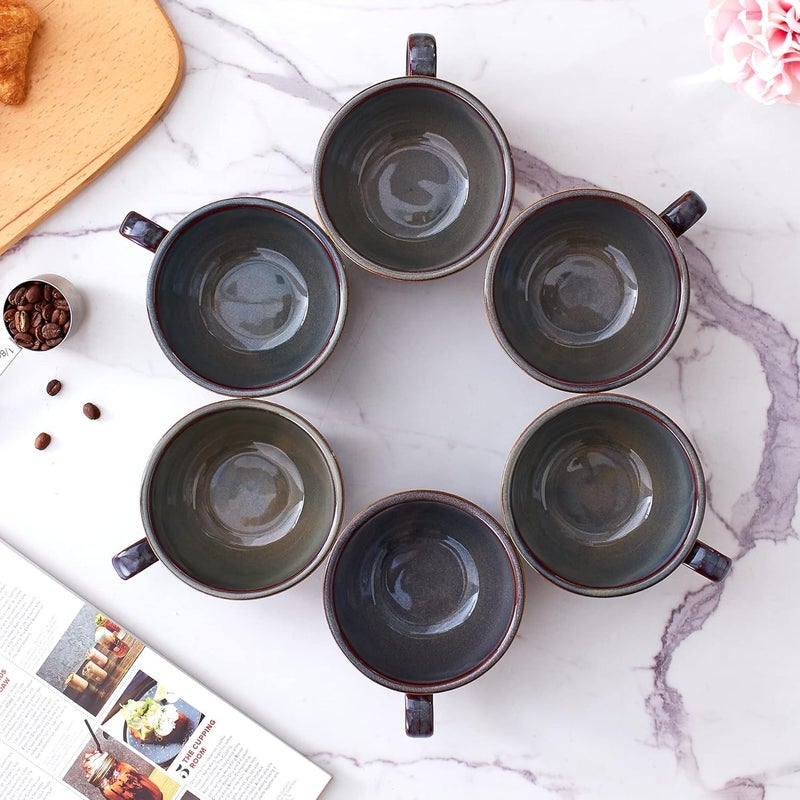 Coffeezone مجموعة أكواب كوفي زون 6 أكواب بتصميم عتيق 12 أونصة أكواب سيراميك احترافية لفن اللاتيه وكابتشينو رمادي مزخرف 6 - Image 3