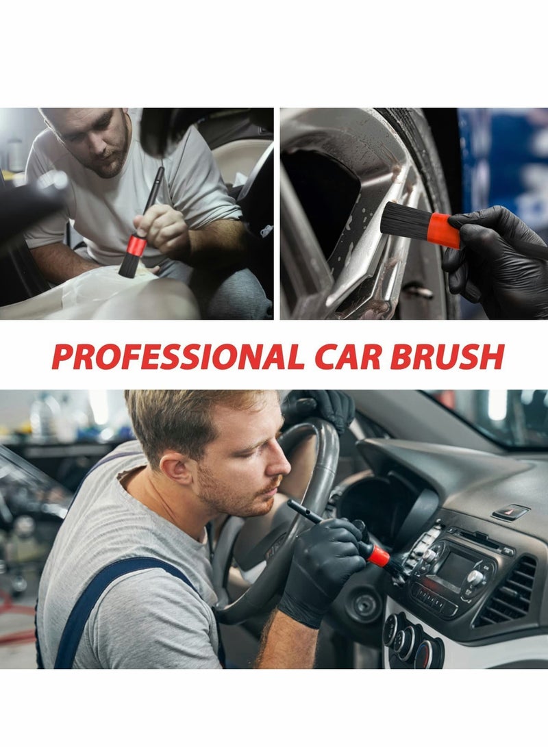 KASTWAVE Car Detailing Brush Kit, 5 Pcs Automotive Clean Wheels Interior Exterior Leather Air Vents Emblems Brushes (Red Black) - Image 5