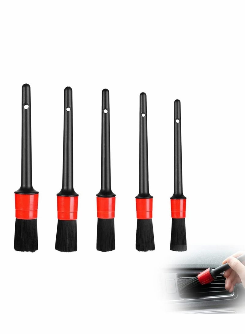 KASTWAVE Car Detailing Brush Kit, 5 Pcs Automotive Clean Wheels Interior Exterior Leather Air Vents Emblems Brushes (Red Black) - Image 1