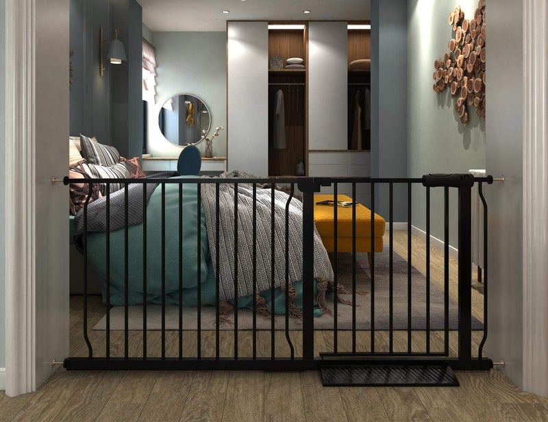 COSEND COSEND Extra Wide Baby Gate Extra Tall Tension Indoor Safety Gates Black Metal Large Pressure Mount Pet Gate Walk Through Safety Dog Gate for The House Doorways Stairs 5748622146158CM Black 